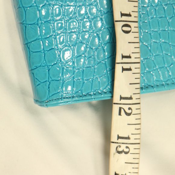 ULTRA CHI Crocodile Print Bright Blue Clutch Purse - Picture 4 of 6